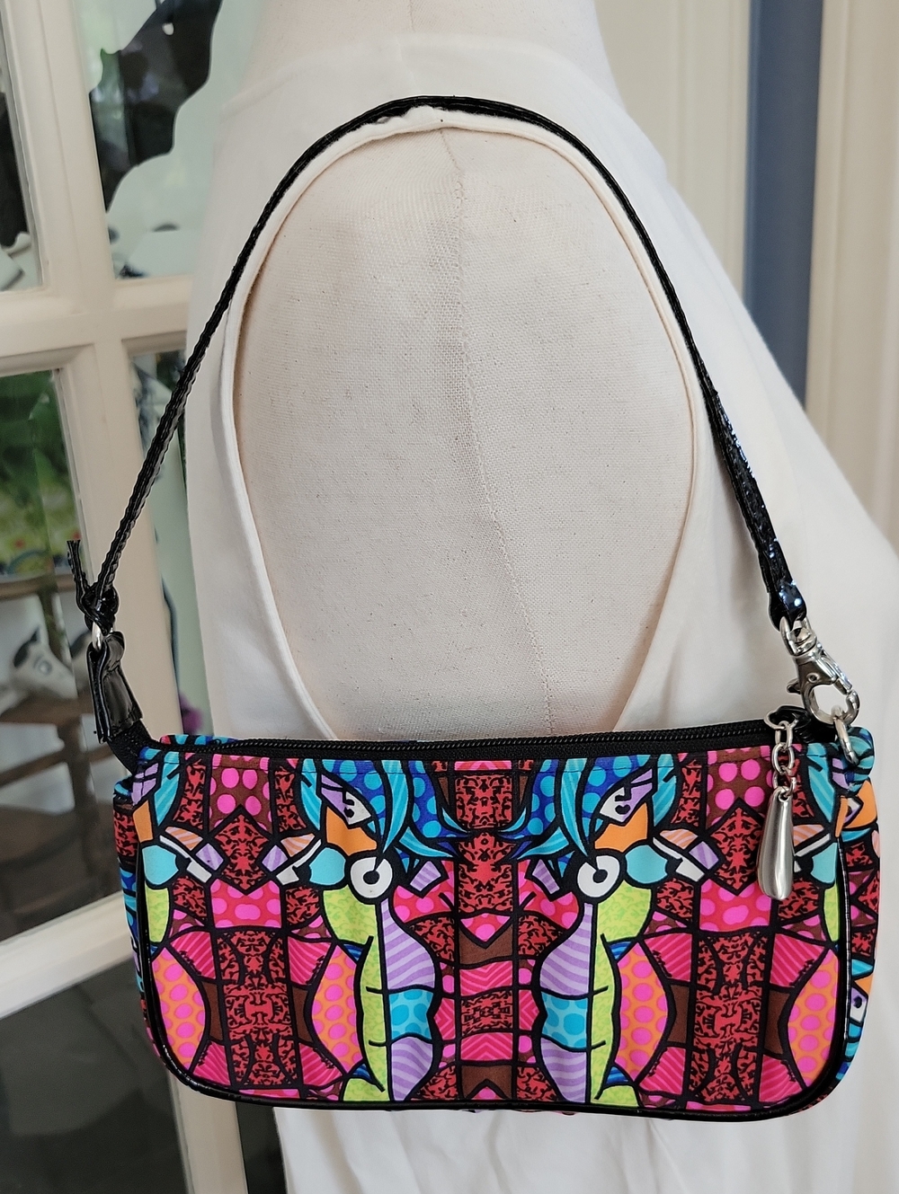 Vintage DONALD J. PLINER Multicolor Pop-Art Bag with Black Strap